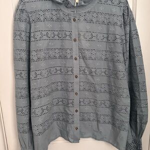 NWT Sezane Cassy Vintage Blue Eyelet Button-Down Shirt
